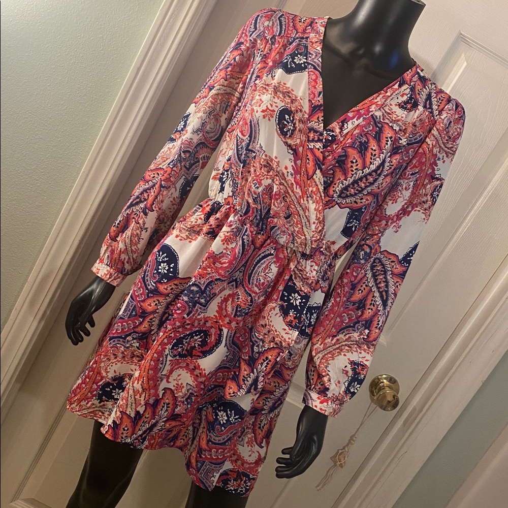The Limited Long Sleeve Paisley Dress - Pink and Blue